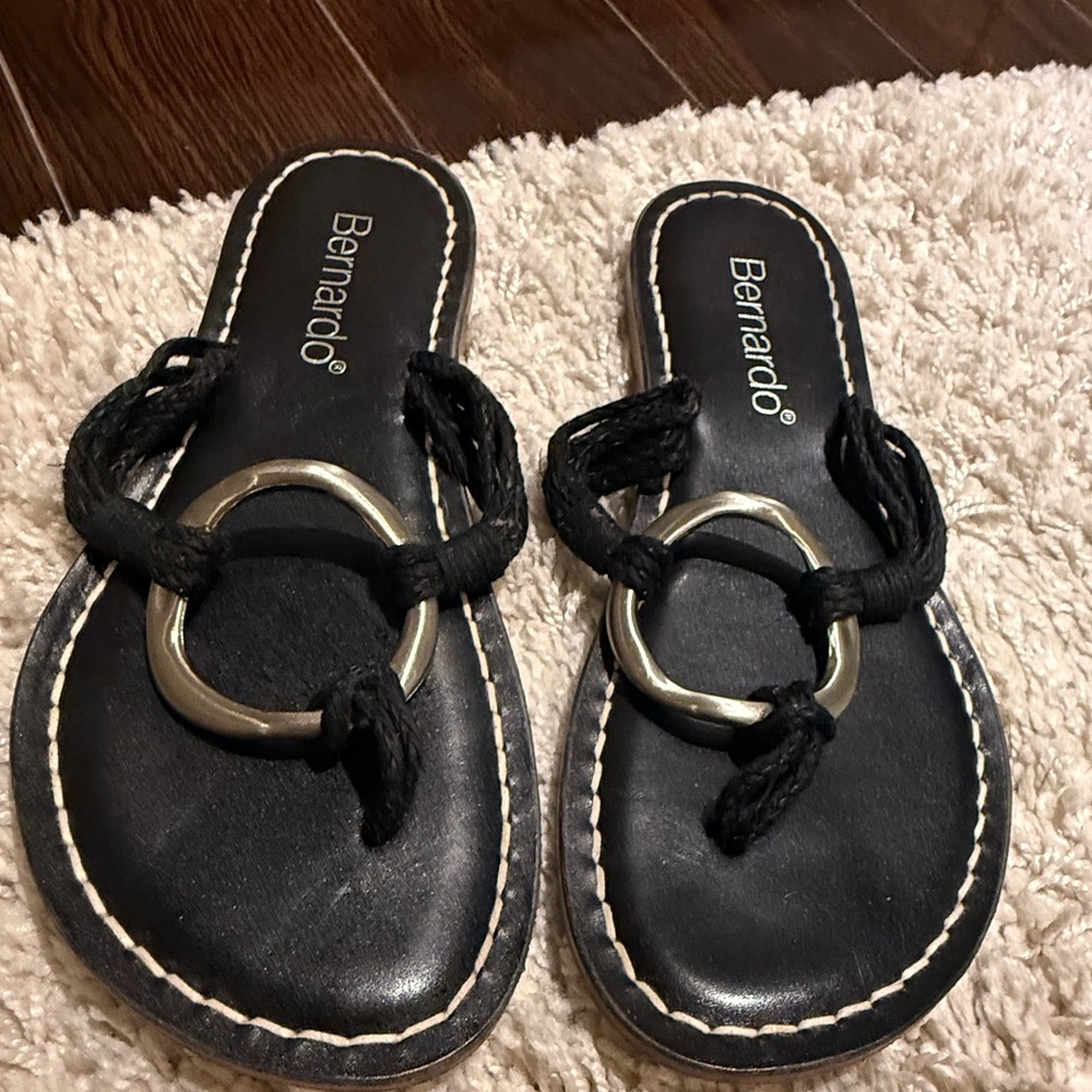 Bernardo Black Sandals with Metallic Rings